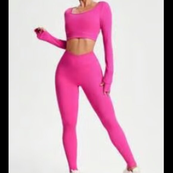 Leggings and Long Sleeve Crop Top Matching Set - Picture 6 of 6